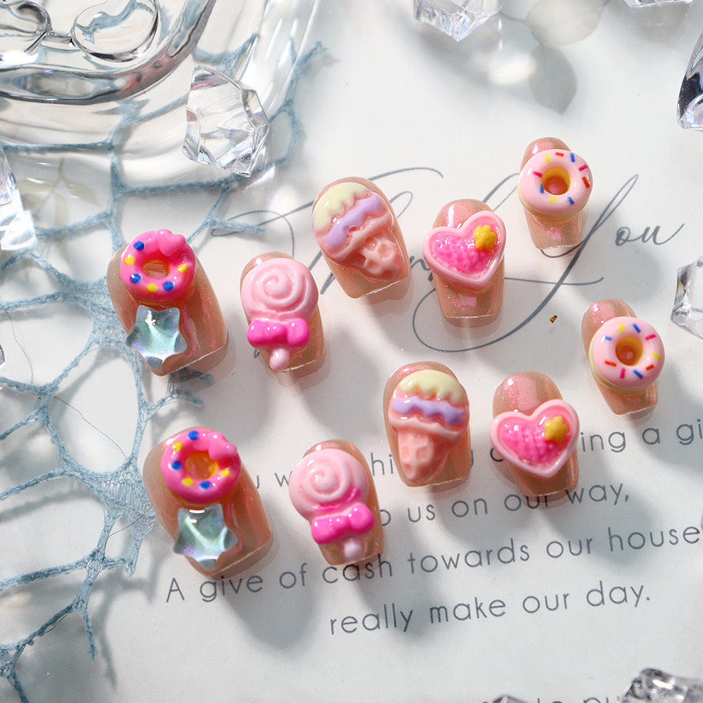 Donuts and Lollipops Handmade Square Nails A737