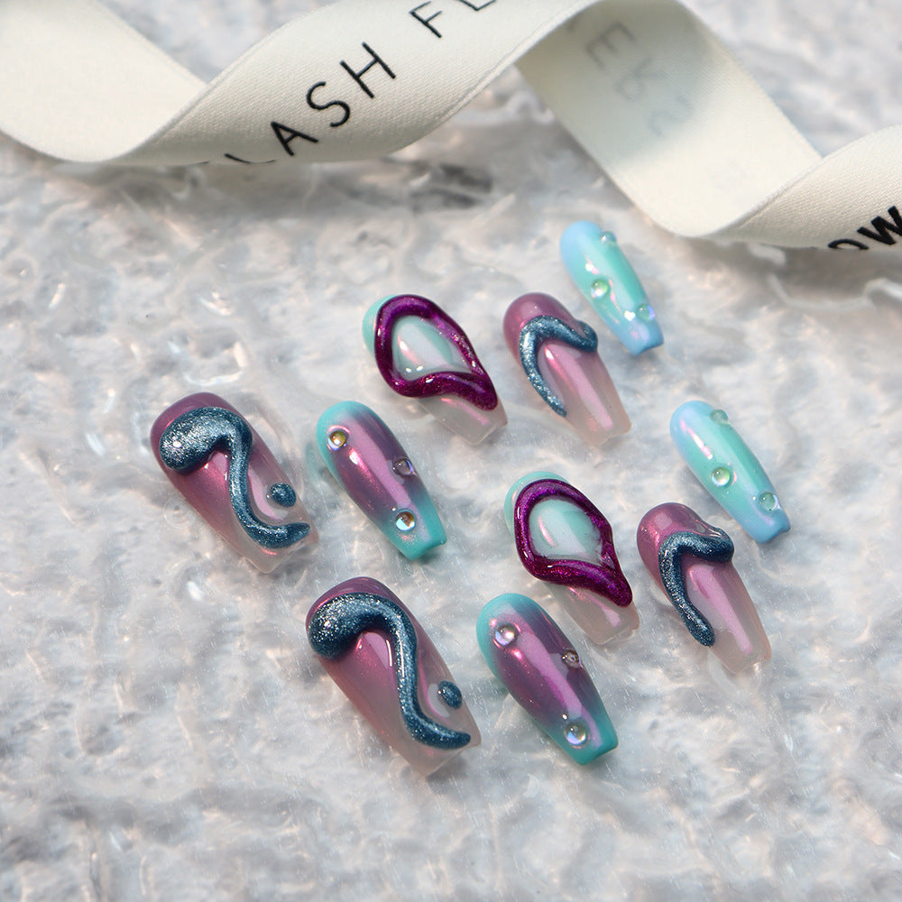 Green Snake Y3K Handmade Coffin Press on Nails A770