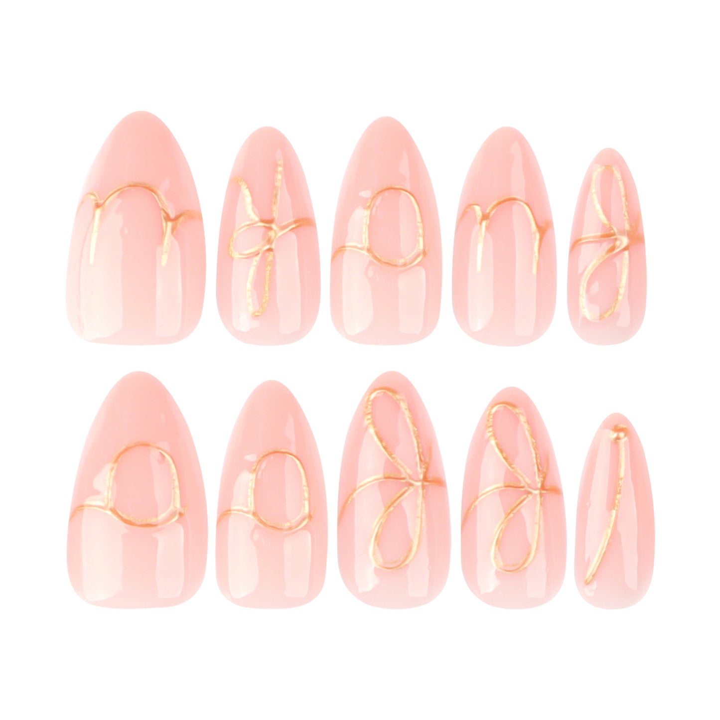 3D Gilded Letters Almond 24PCS Free Size Press on Nails JP3791