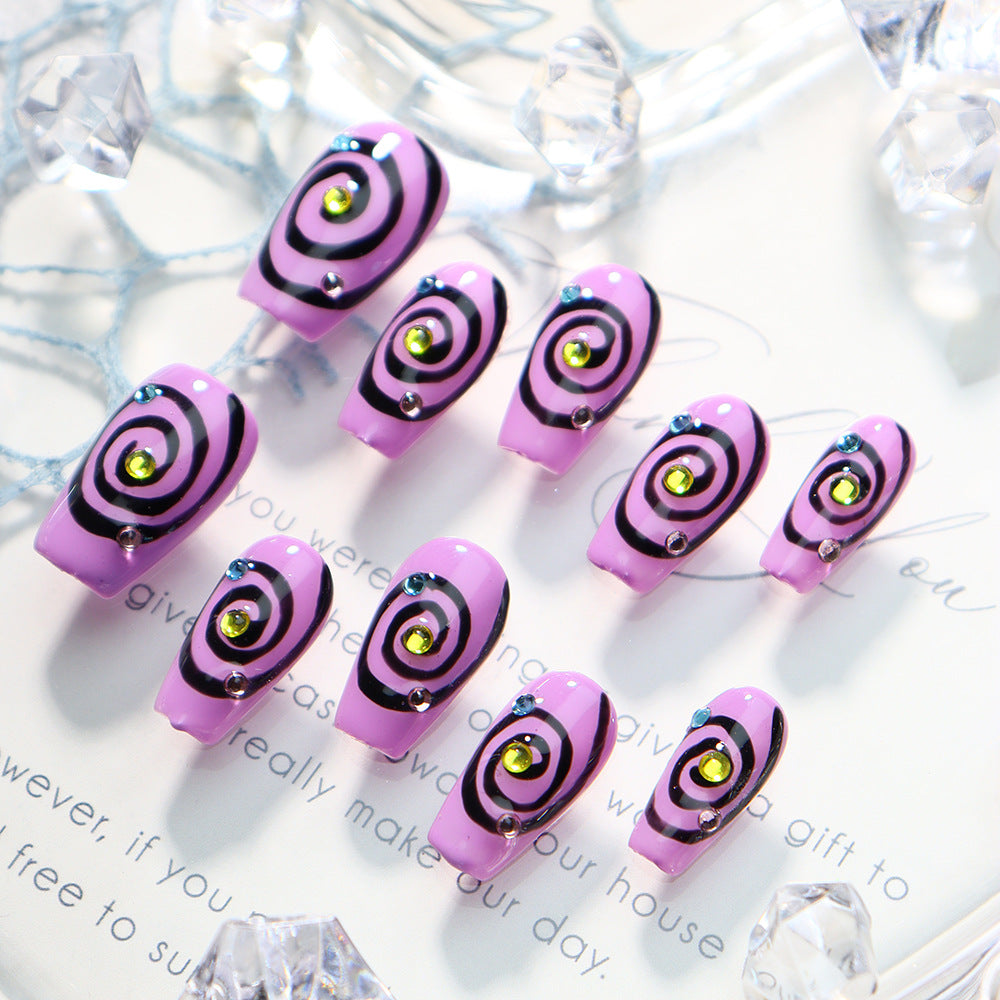 Pop Art Purple Swirls Y2K  Handmade Coffin Nails A702 - NoirNail