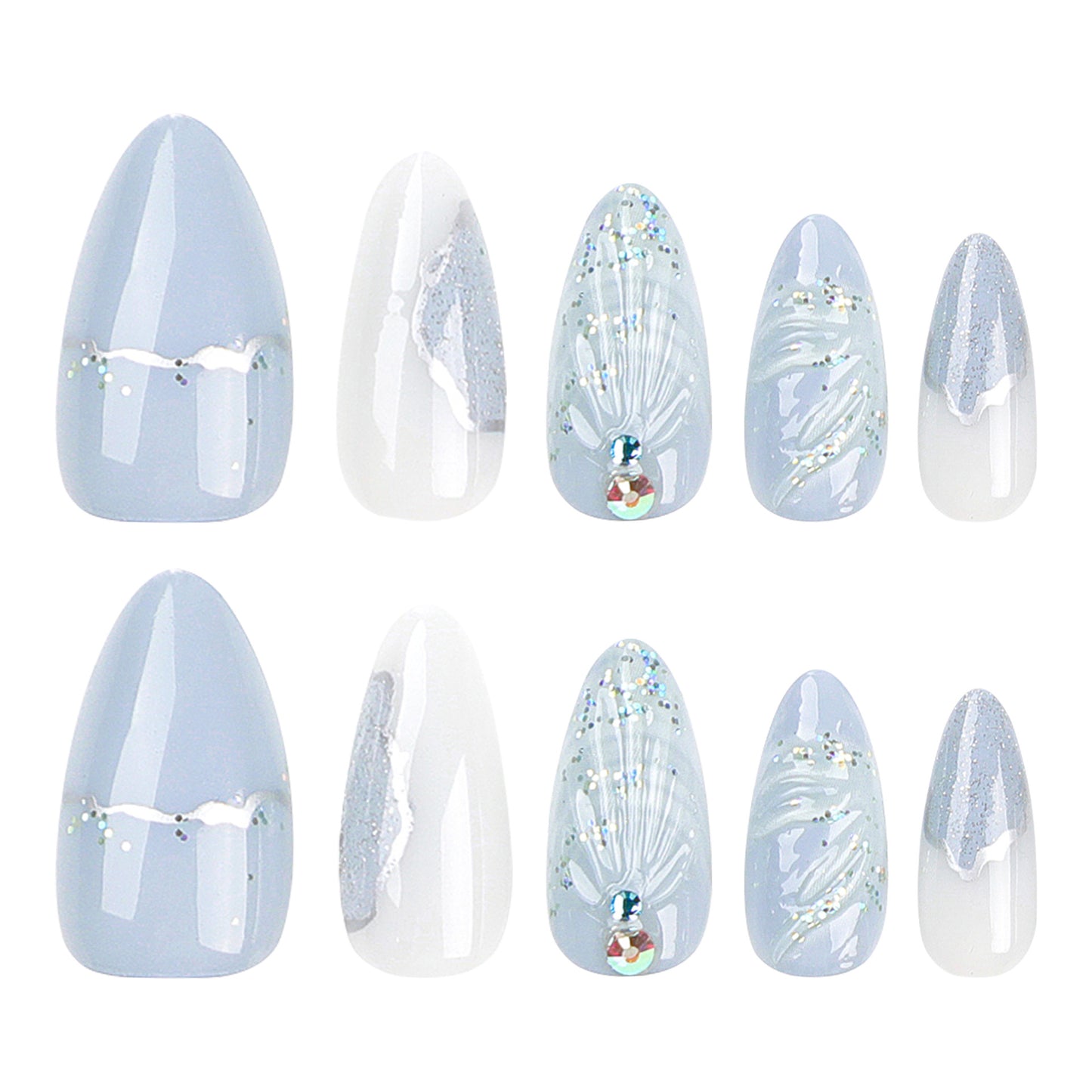 French 3D Water Ripple Gradient Water Drop Shell Series  Stiletto Press on Nails - NoirNail