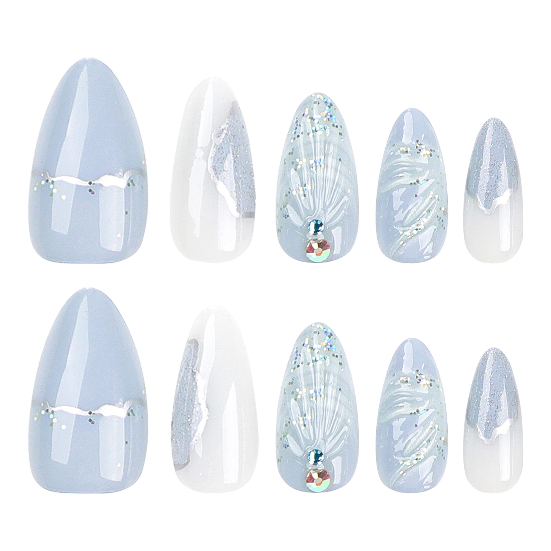 French 3D Water Ripple Gradient Water Drop Shell Series  Stiletto Press on Nails - NoirNail