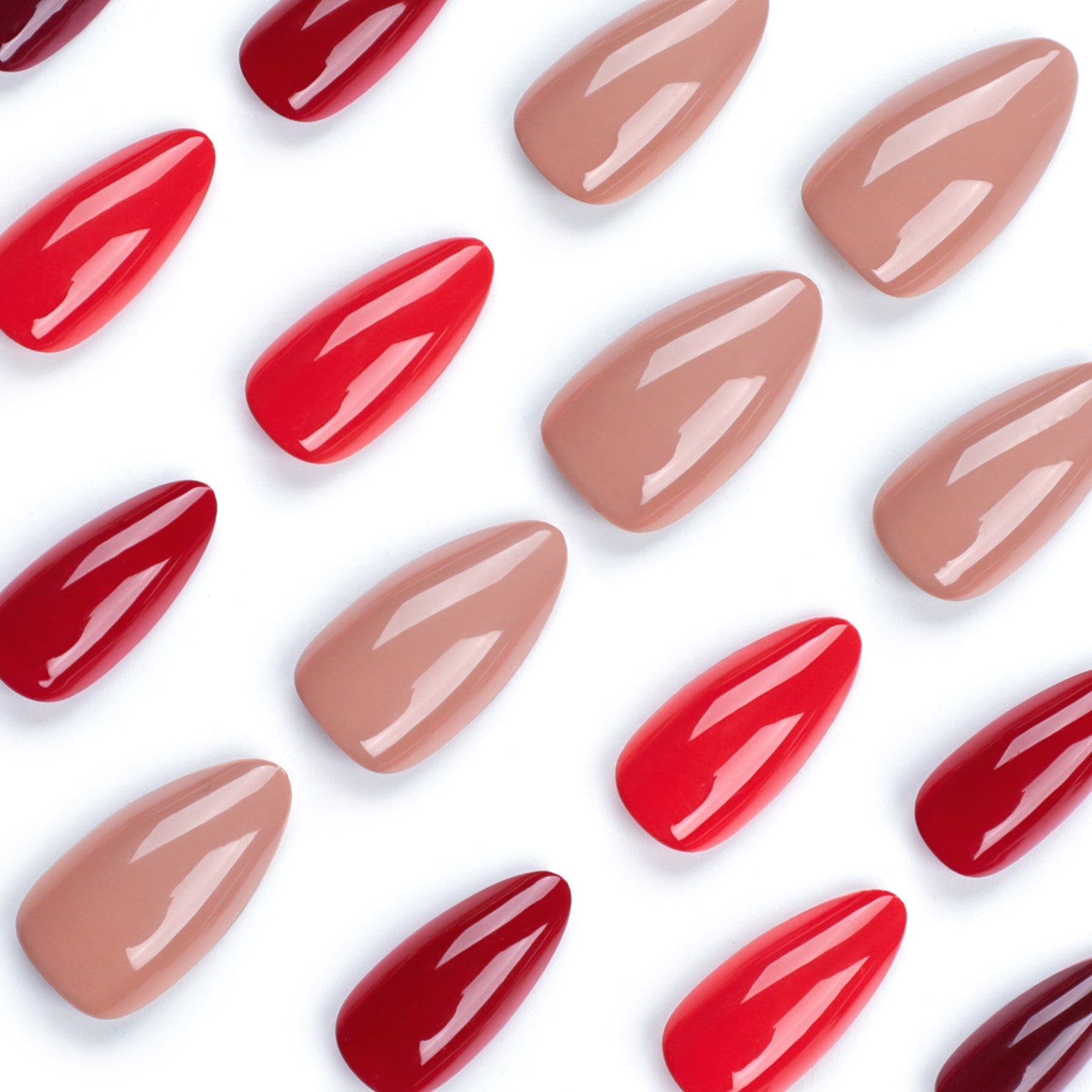 Classic Solid Color Ankara Red Almond 24PCS Free Size Press on Nails JP3077