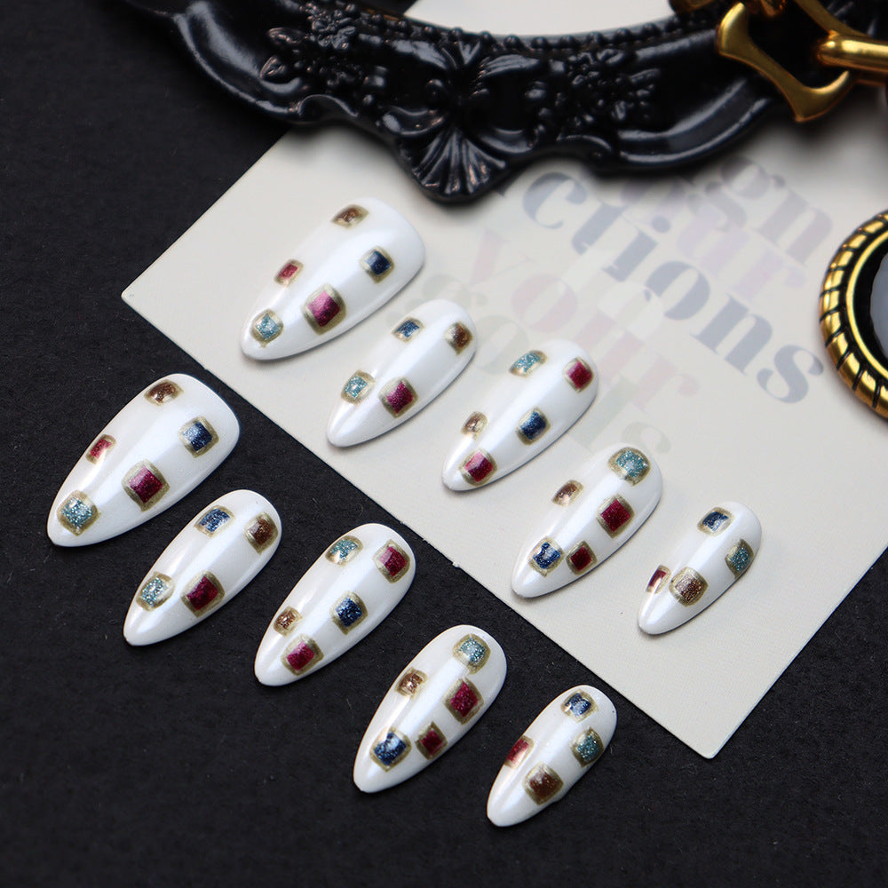 Gemstone Mosaic Handmade Almond Nails A869