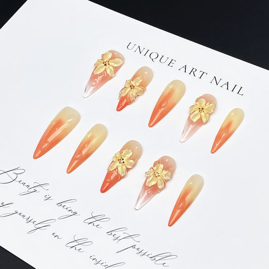Coral Lily Handmade Stiletto Press on Nails A11018