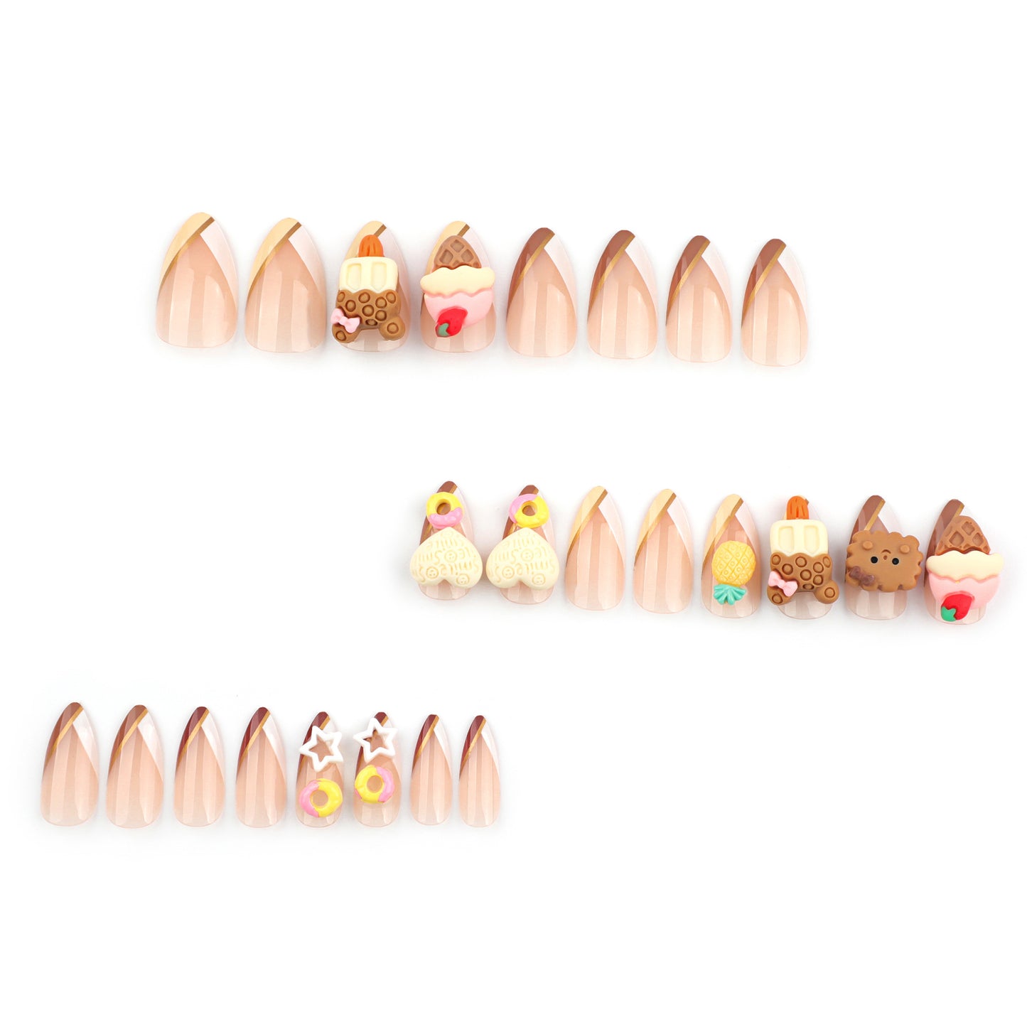 3D Ice Cream Cake Almond 24PCS Free Size Press on Nails JP2802