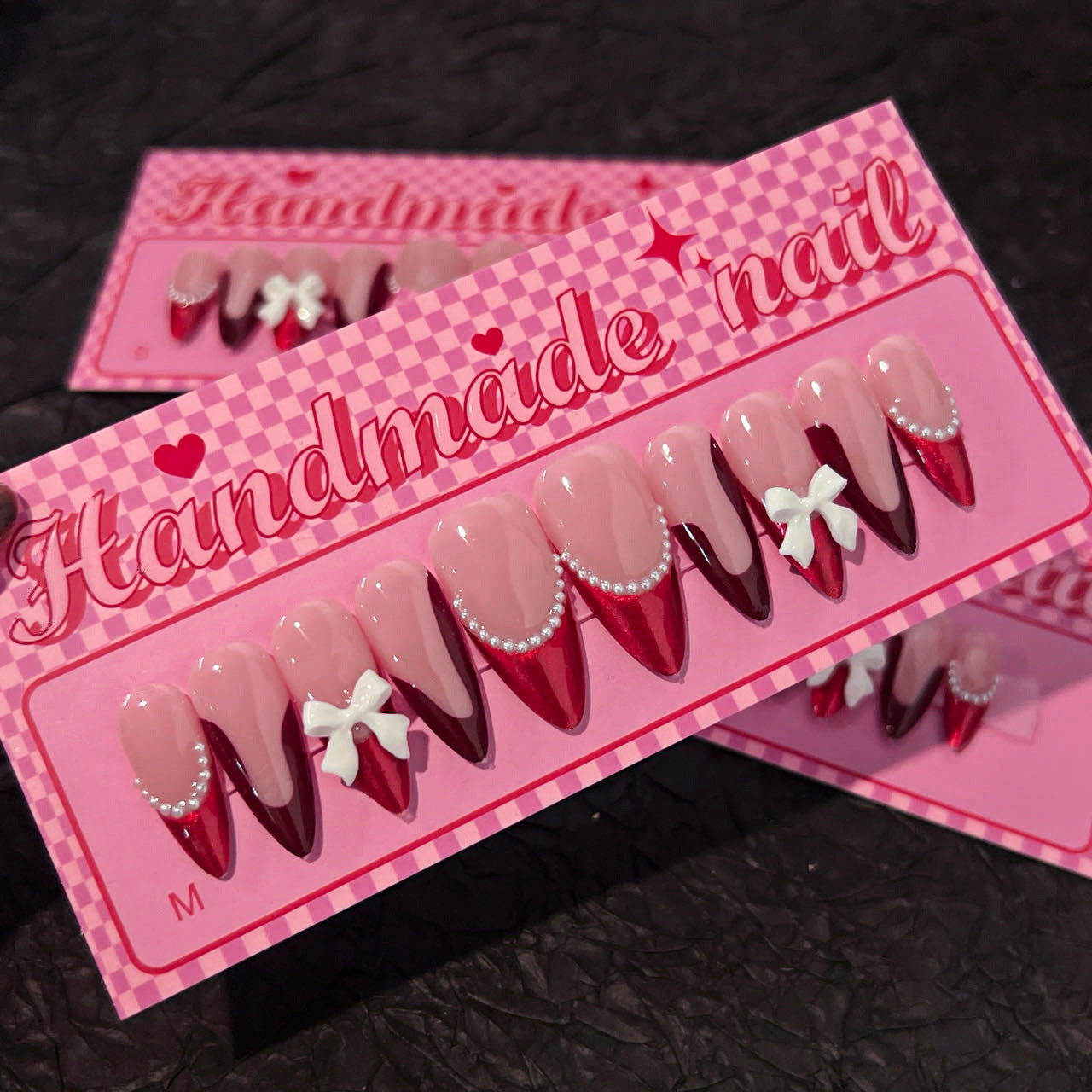 Christmas Red Dancing Shoes French Tip Handmade Almond Nails SP177