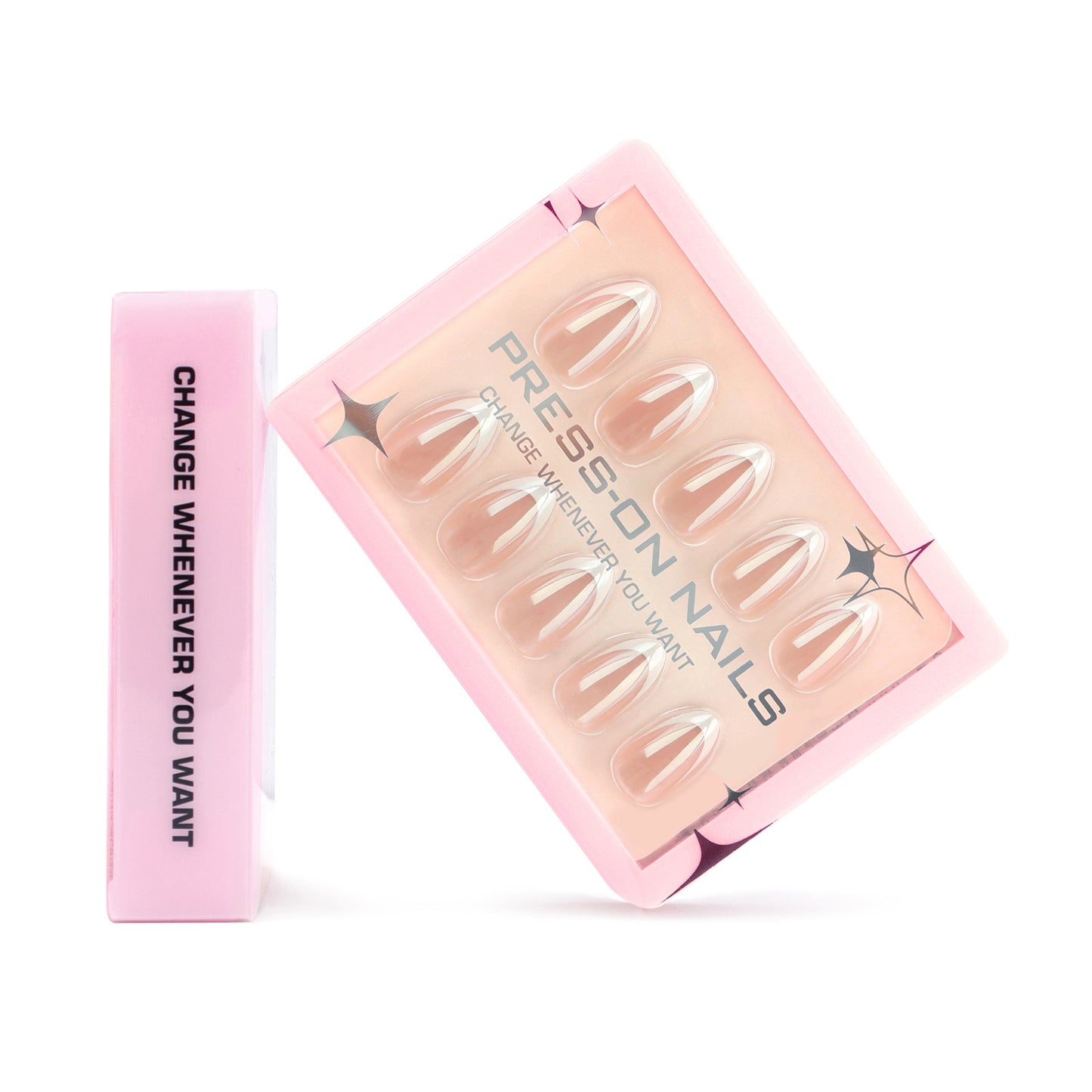 Pearlescent classic French tip Almond 30PCS Free Size Press on Nails GD12