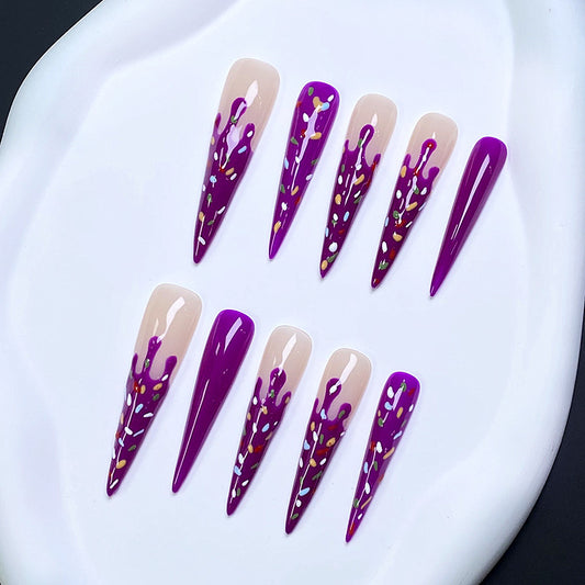 Plum Ice Cream Handmade Stiletto Press on Nails A23022