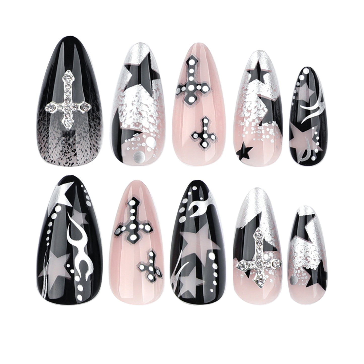 Star Stories Retro Punk Almond 24PCS Free Size Press on Nails JP3529