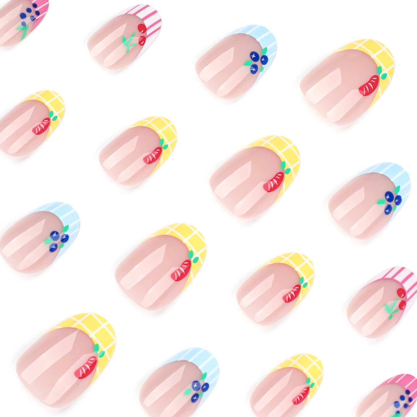 Striped Fruit Oval 24PCS Free Size Press on Nails JP3963