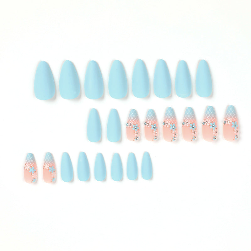 Blue Flower Gradient Matte Stiletto Press On Nails - NoirNail