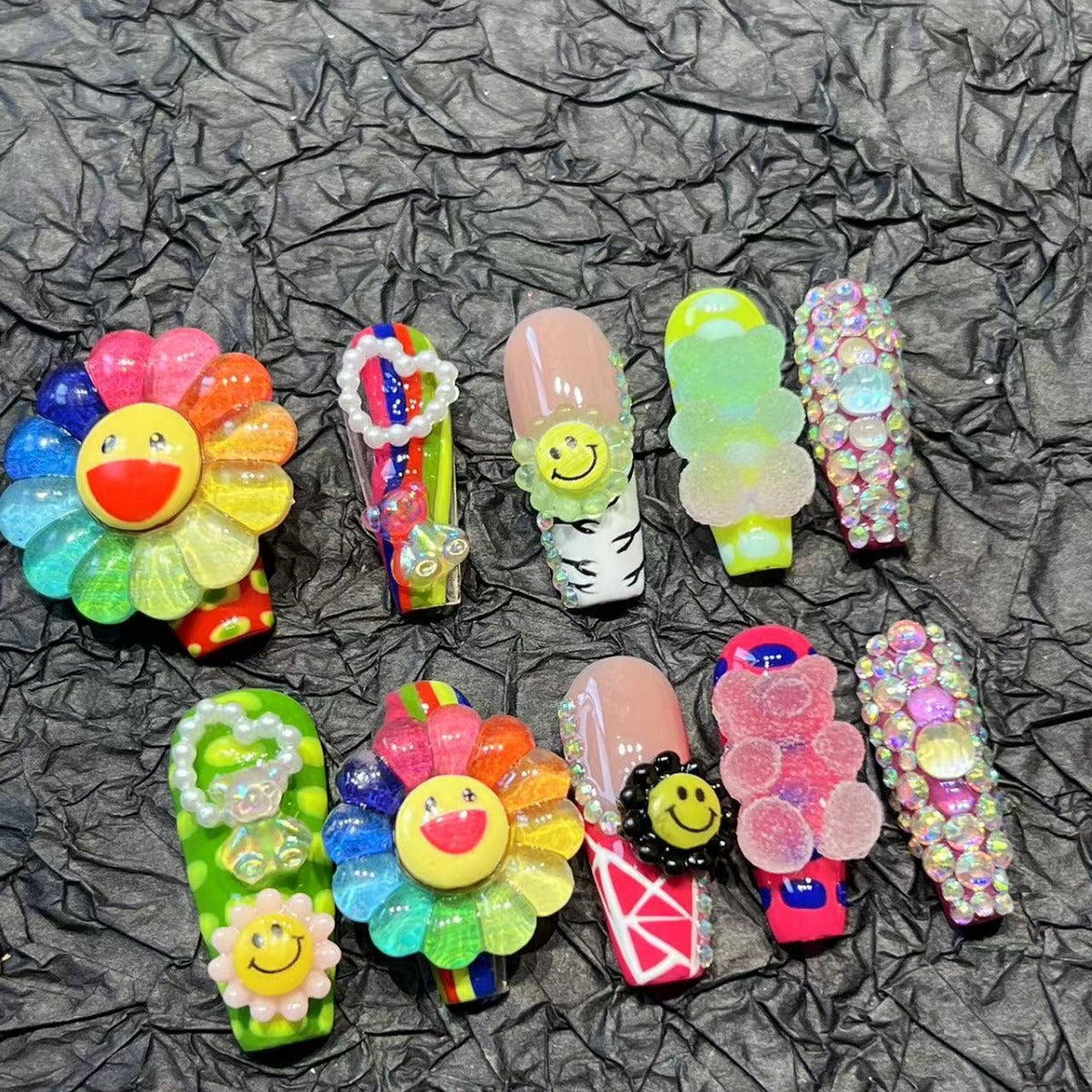 Colorful Sunflowers Handmade Coffin Press on Nails