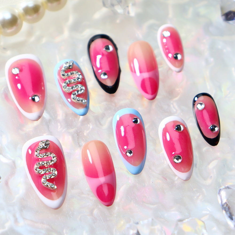 Pink Medusa Y2K  Handmade Almond  Nails A688 - NoirNail