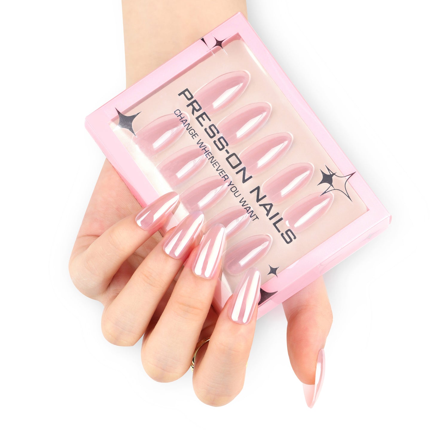 Classic Solid Color Pearlescent Almond 30PCS Free Size Press on Nails GD10