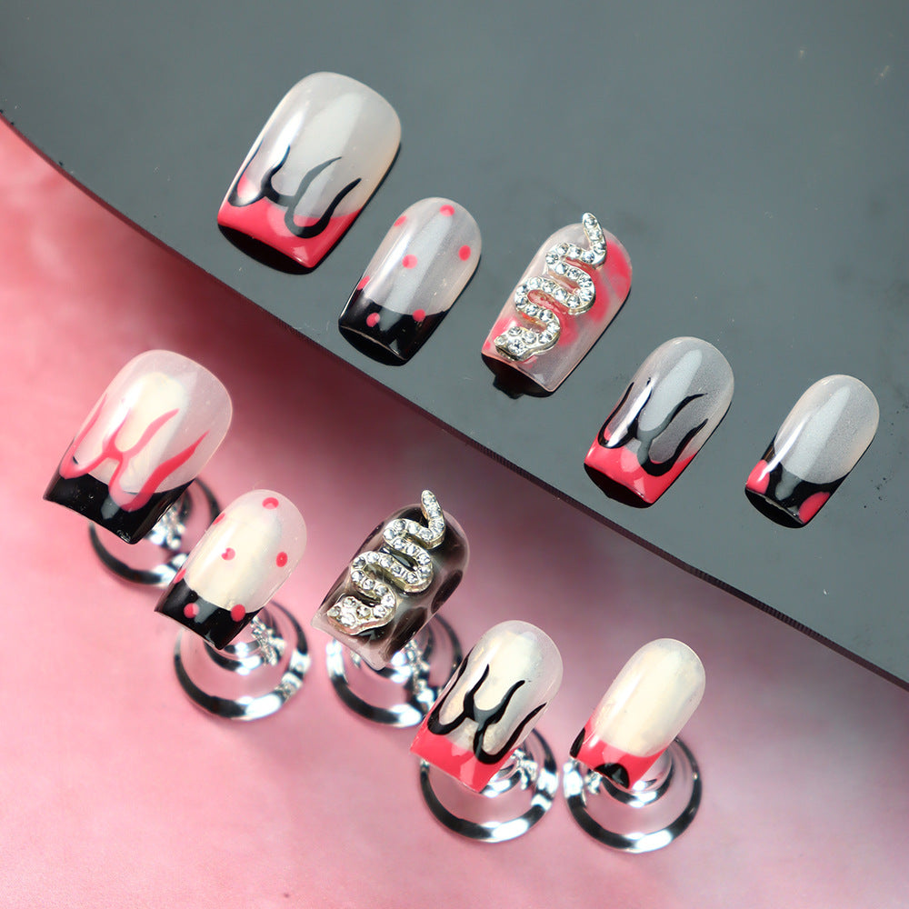 Serpentine Flame Handmade Square Press On Nails A1026