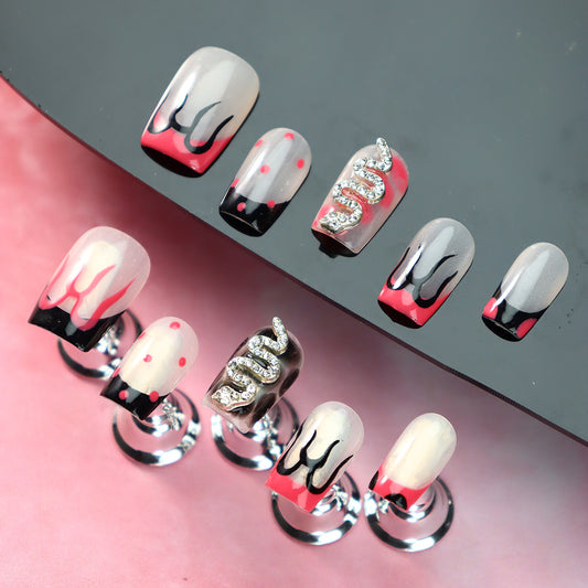Serpentine Flame Handmade Square Press On Nails A1026