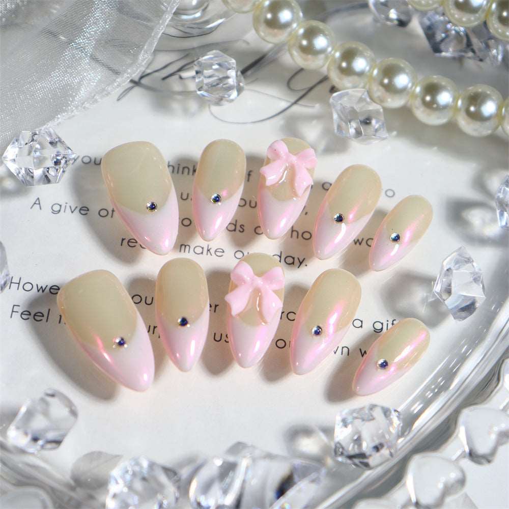 Akoya Girl French Tip Handmade Almond  Nails  A550