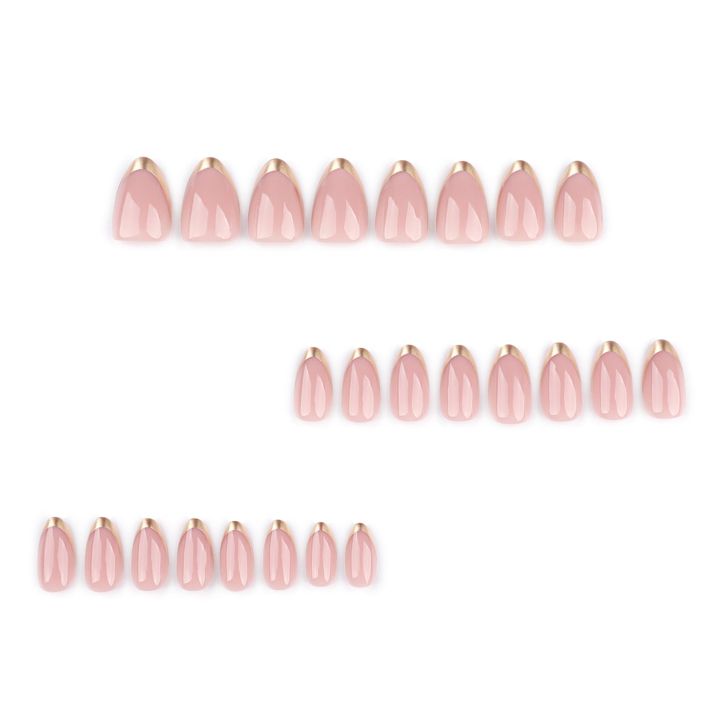 Gold Classic French Tip Almond 24PCS Free Size Press on Nails JP3719