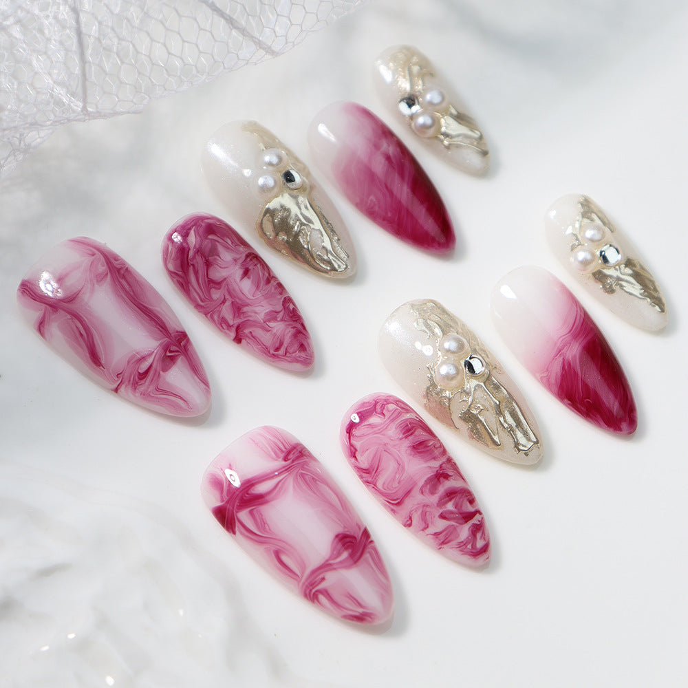 Rose Quicksand Metallic Handmade Almond Press On Nails A767