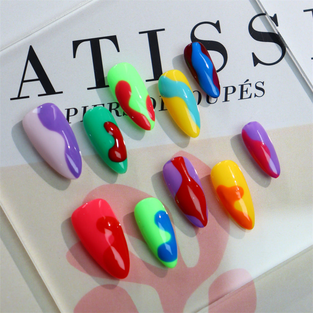 Colored Building Blocks Pop Art Handmade Almond Press On Nails A601