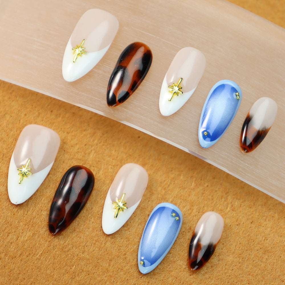 Amber French tip  Handmade Almond  Nails A991