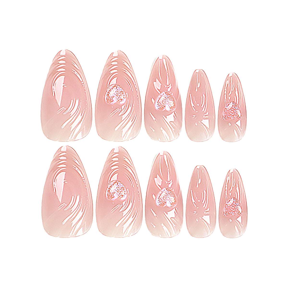 3D Water Ripple Aurora Heart-shaped Stiletto Press on Nails