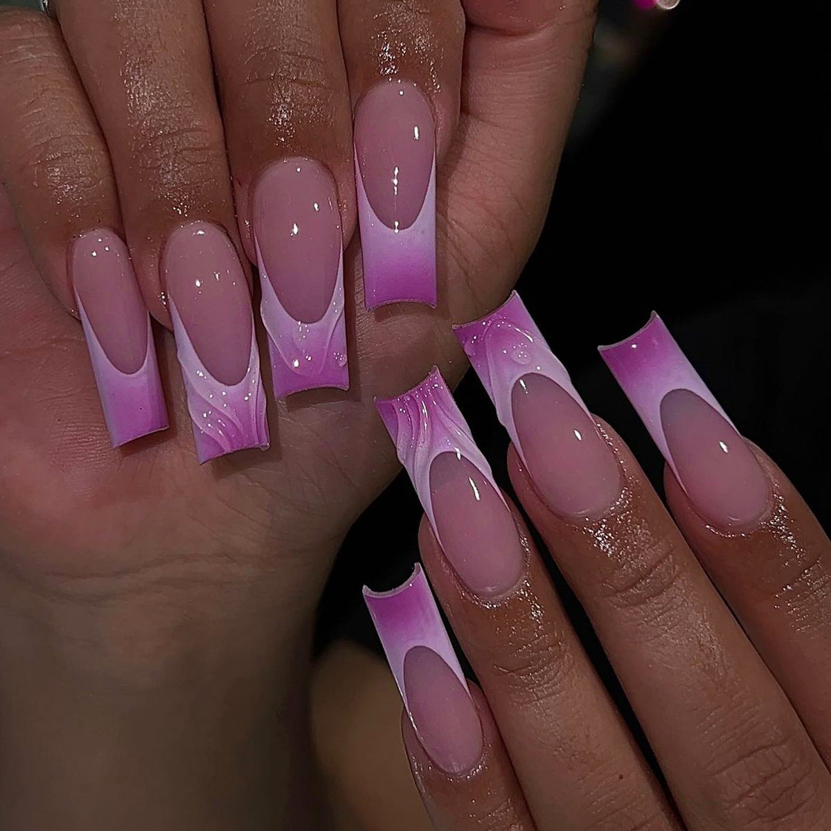 3D Water Ripple Pink Purple Gradient Duckbill  Series Press on Nails - NoirNail