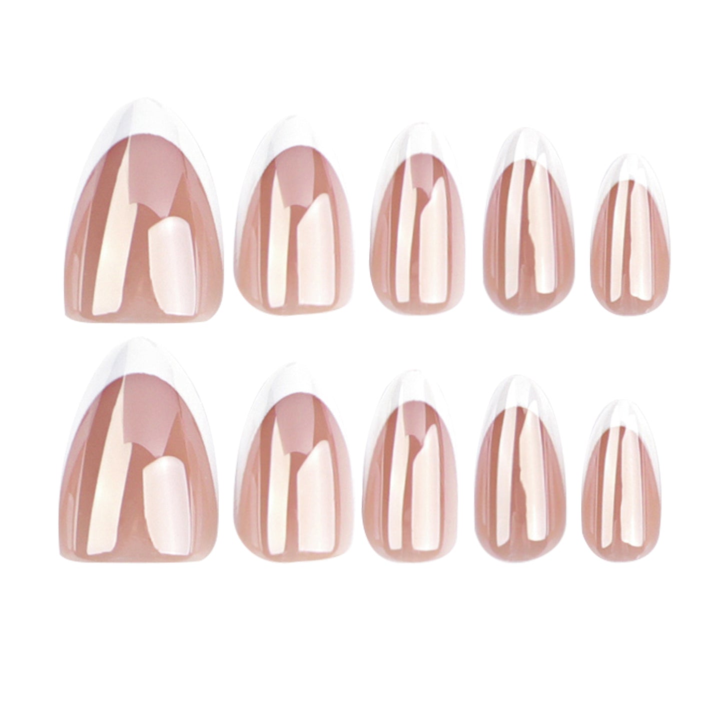 Pearlescent classic French tip Almond 30PCS Free Size Press on Nails GD12