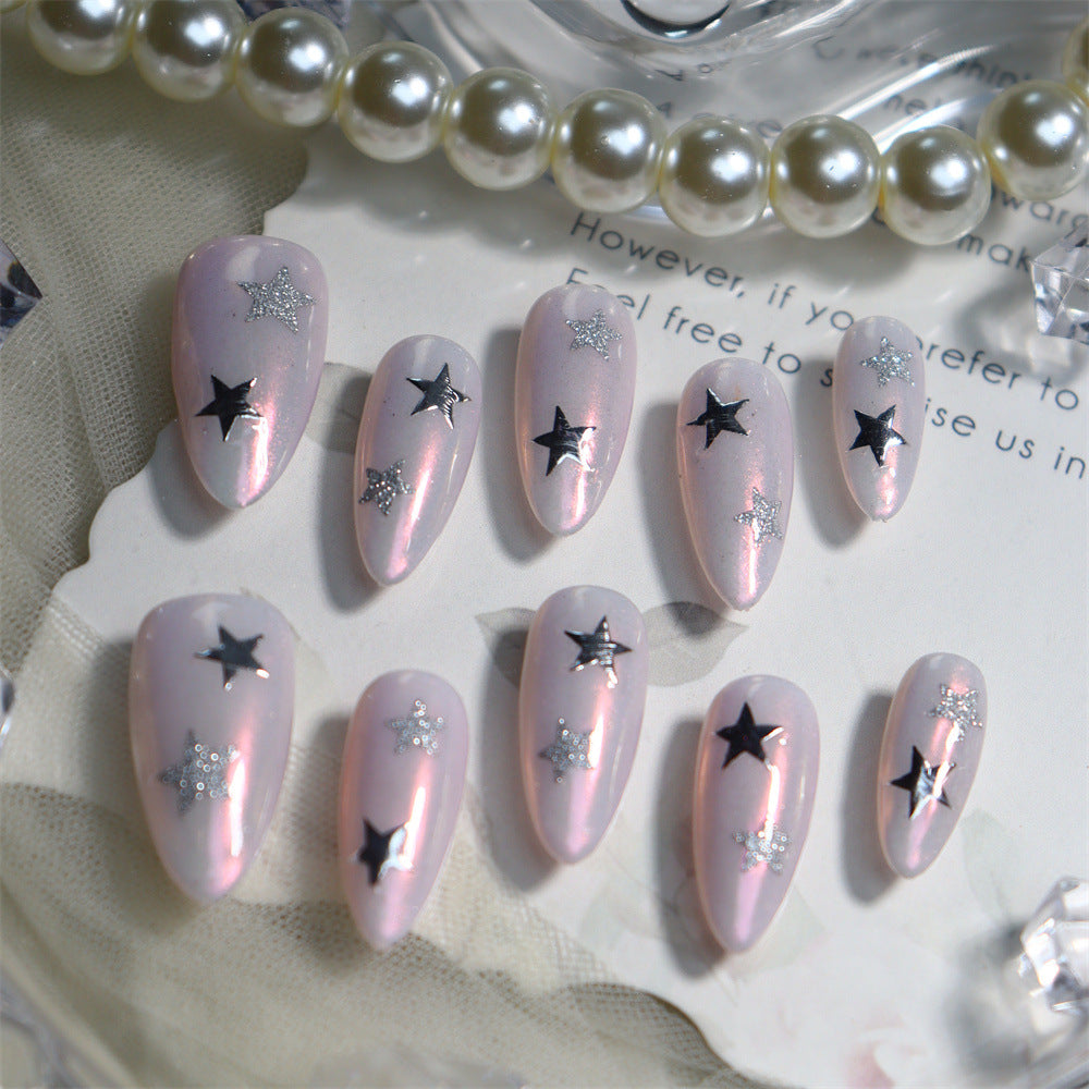 Pink Starburst Y2K Handmade Almond  Nails A717 - NoirNail