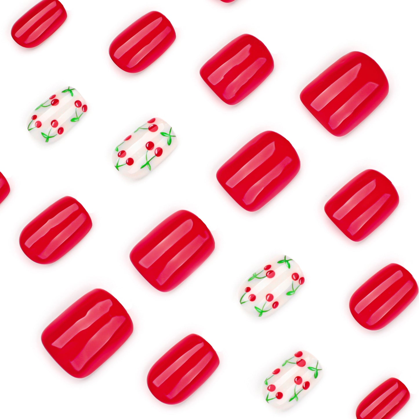 Fresh Cherry Square 24PCS Free Size Press on Nails JP3948