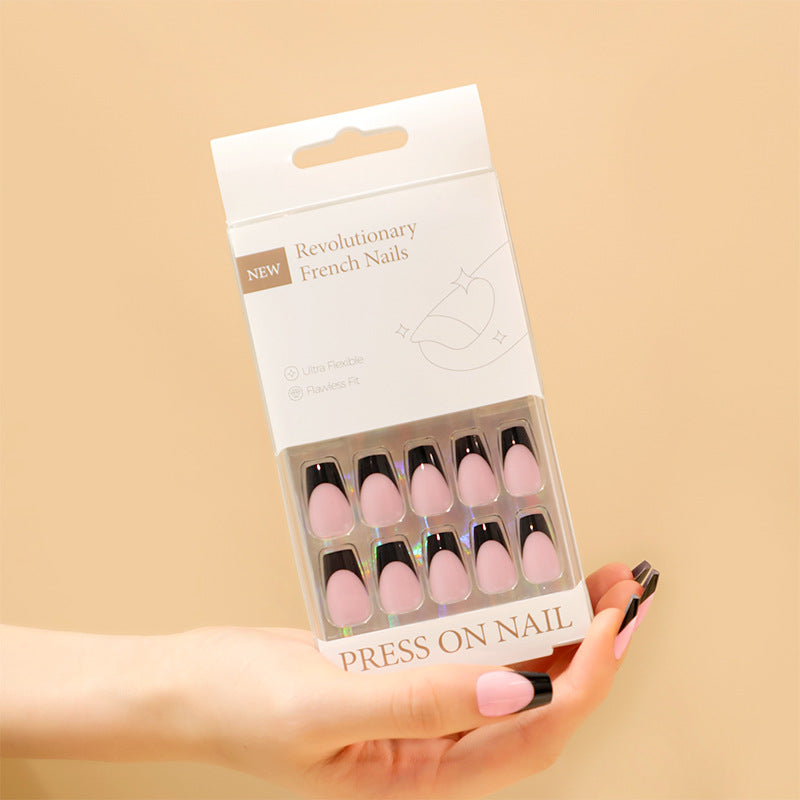 Classic French Tip Coffin 30PCS Free Size Press on Nails ZG015