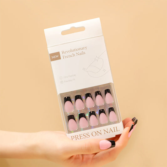 Classic French Tip Coffin 30PCS Free Size Press on Nails ZG015