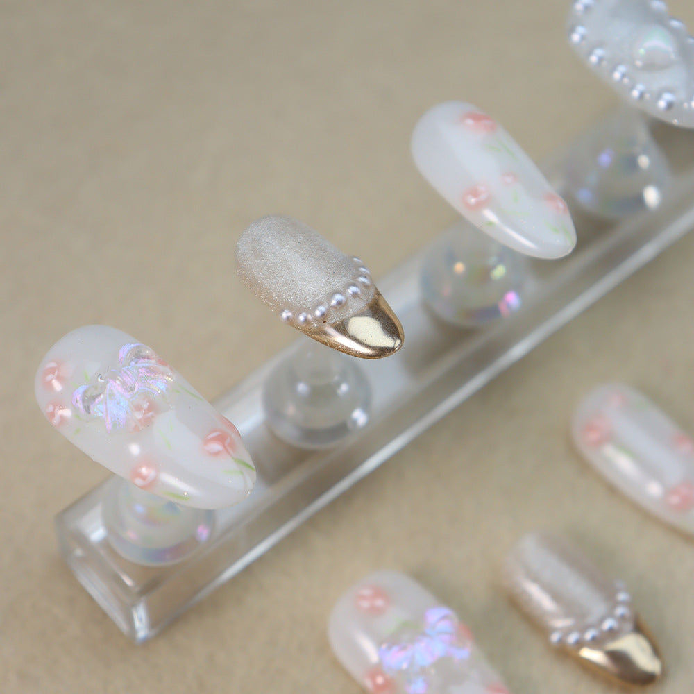 The Princess Diaries French Tip Handmade Almond Nails A978