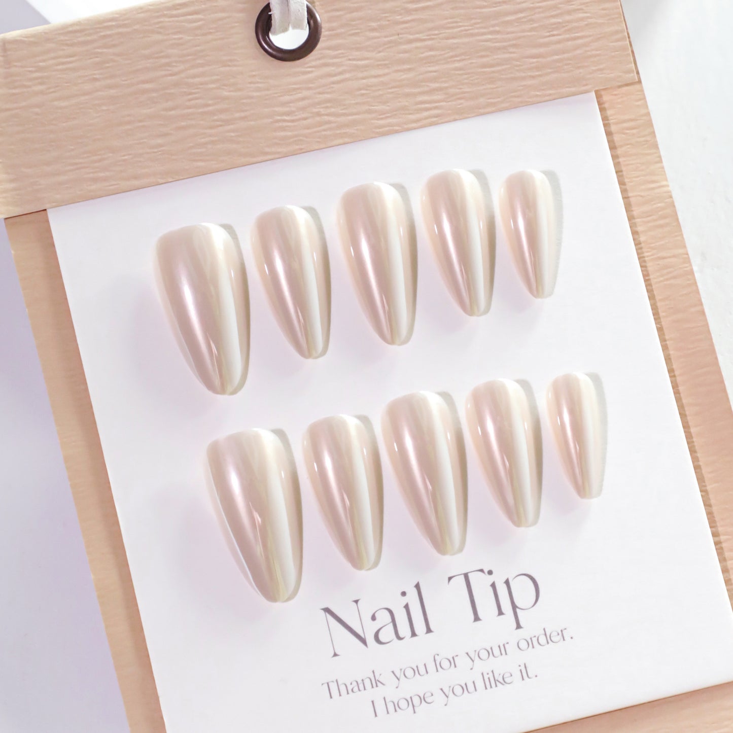 Classic Cream Almond 24PCS Free Size Press on Nails JL0694