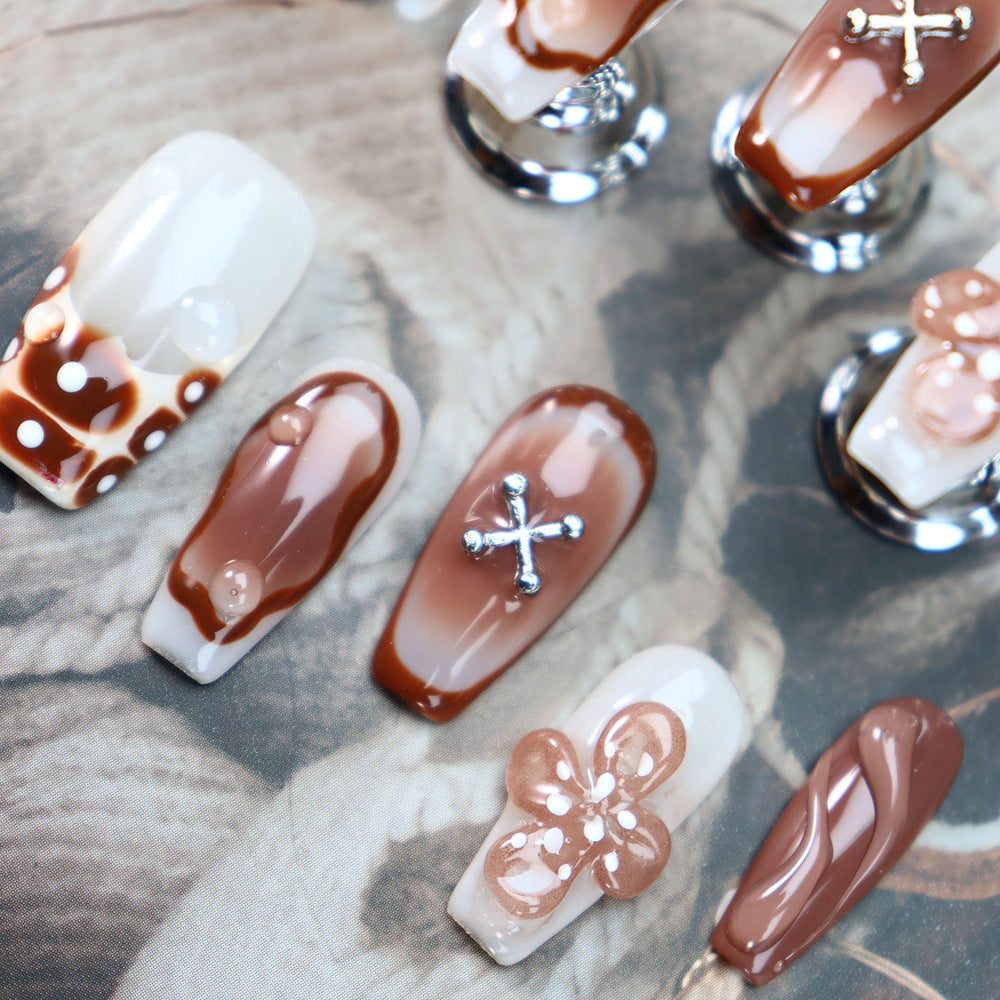 Hot Cocoa Maillard Handmade Coffin Press On Nails A1047