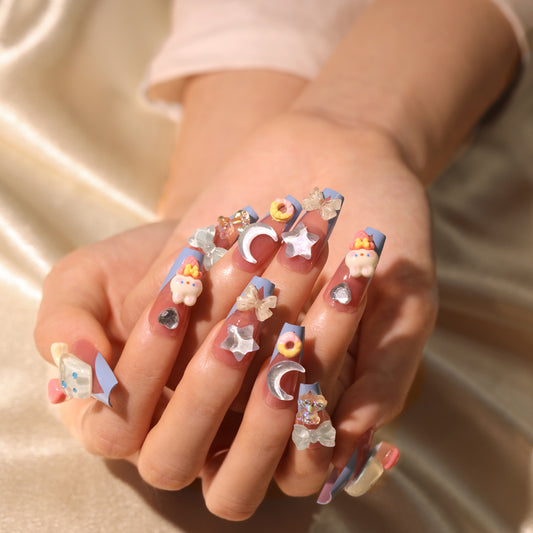 3D Stars and Moon Coffin 24PCS Free Size Press on Nails JP2801