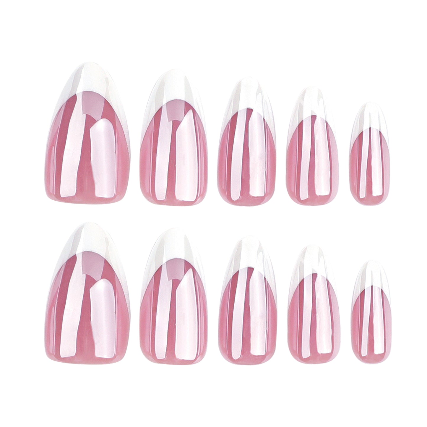 Classic French Tip Almond 30PCS Free Size Press on Nails GD09