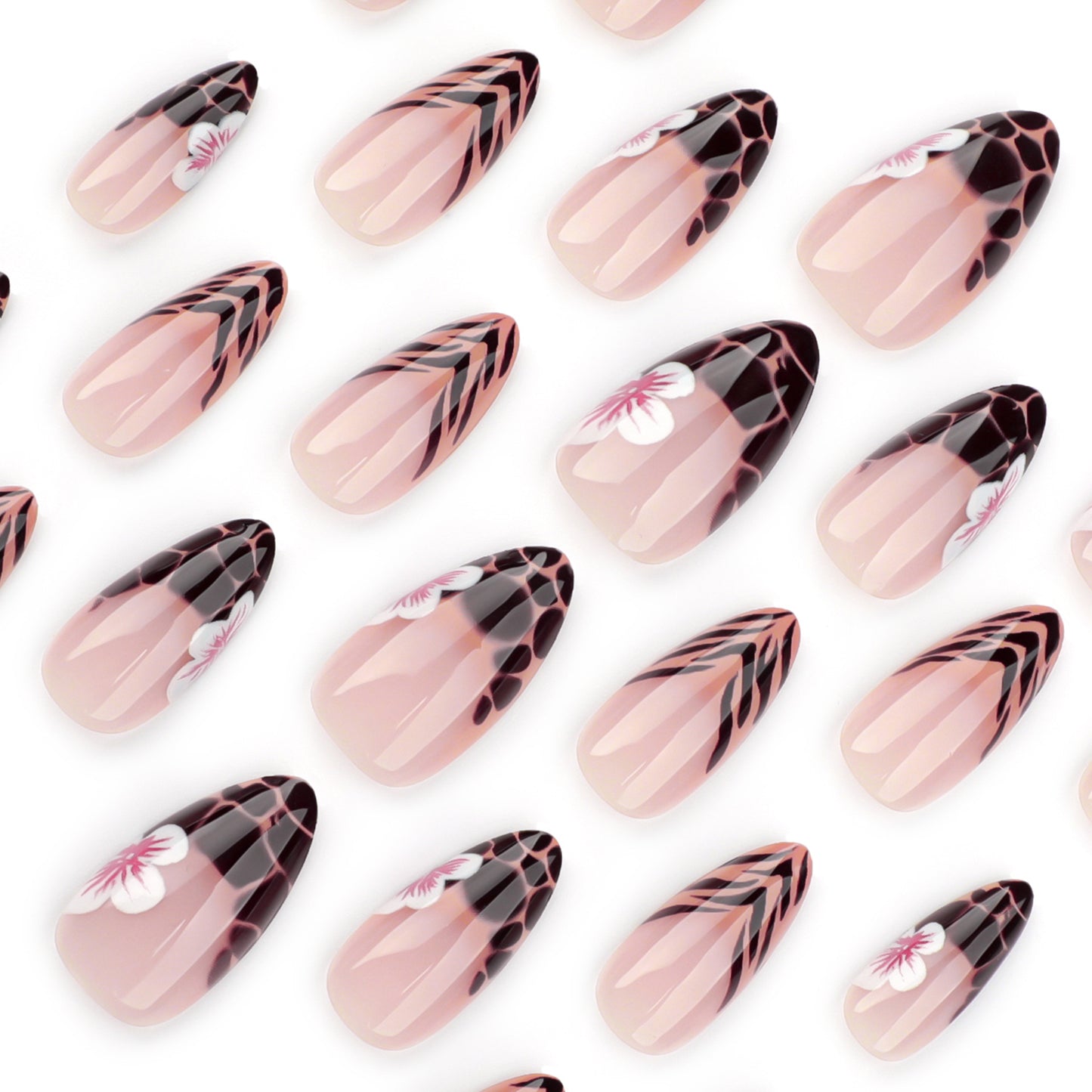 Animal Pattern Deep French Almond 24PCS Free Size Press on Nails JP3532