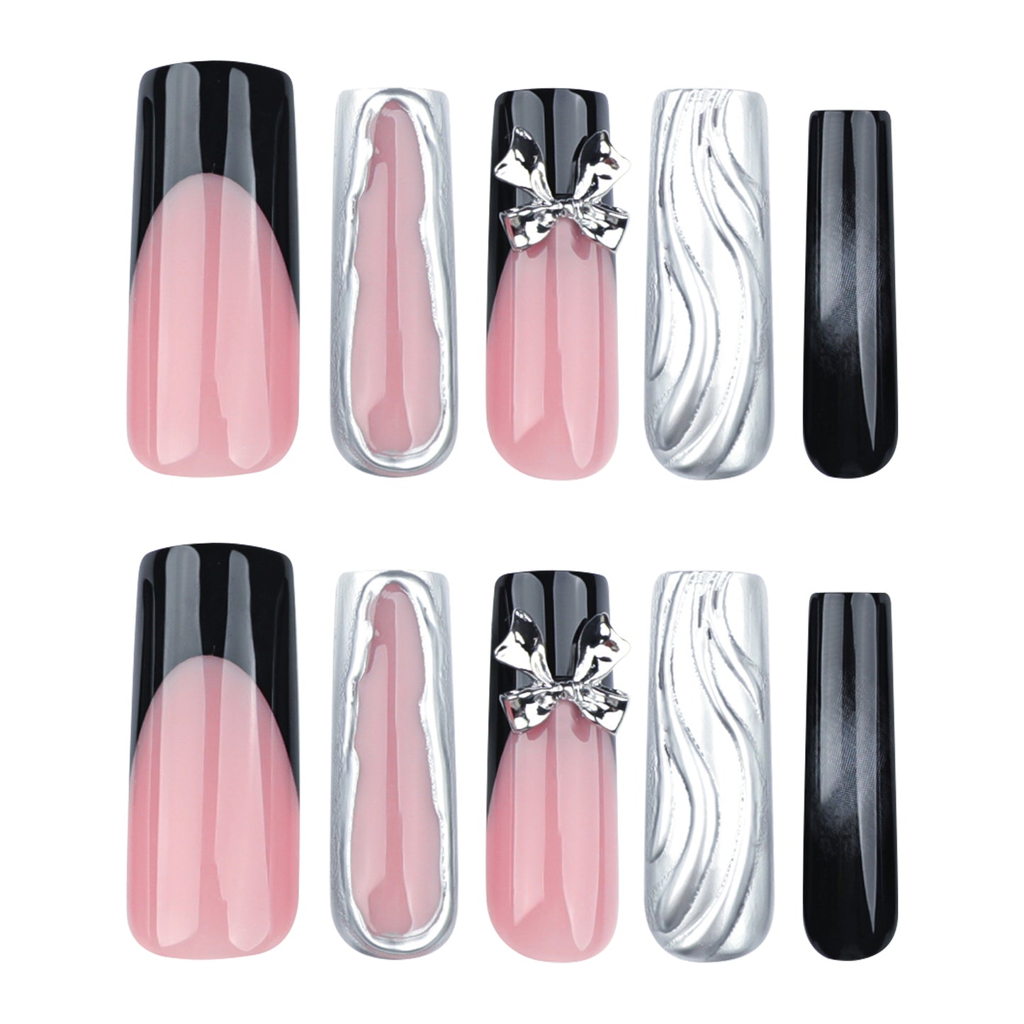 3D Future Metallic Square 24PCS Free Size Press on Nails DIY57