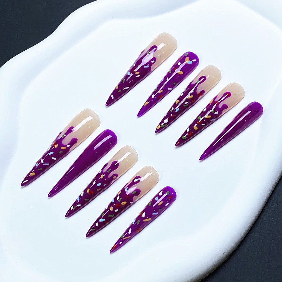 Plum Ice Cream Handmade Stiletto Press on Nails A23022