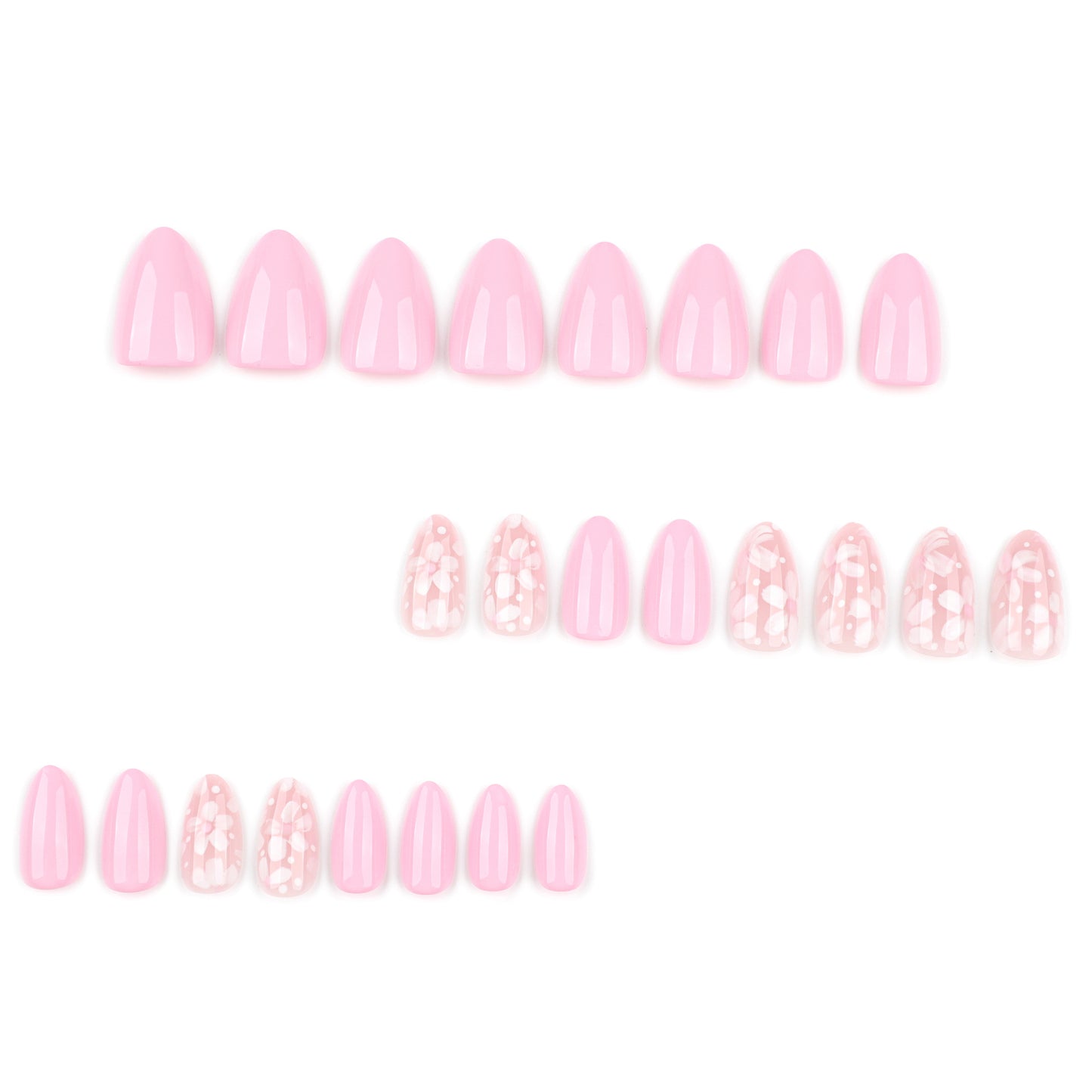Pink Fresh Flowers Almond 24PCS Free Size Press on Nails JP3913