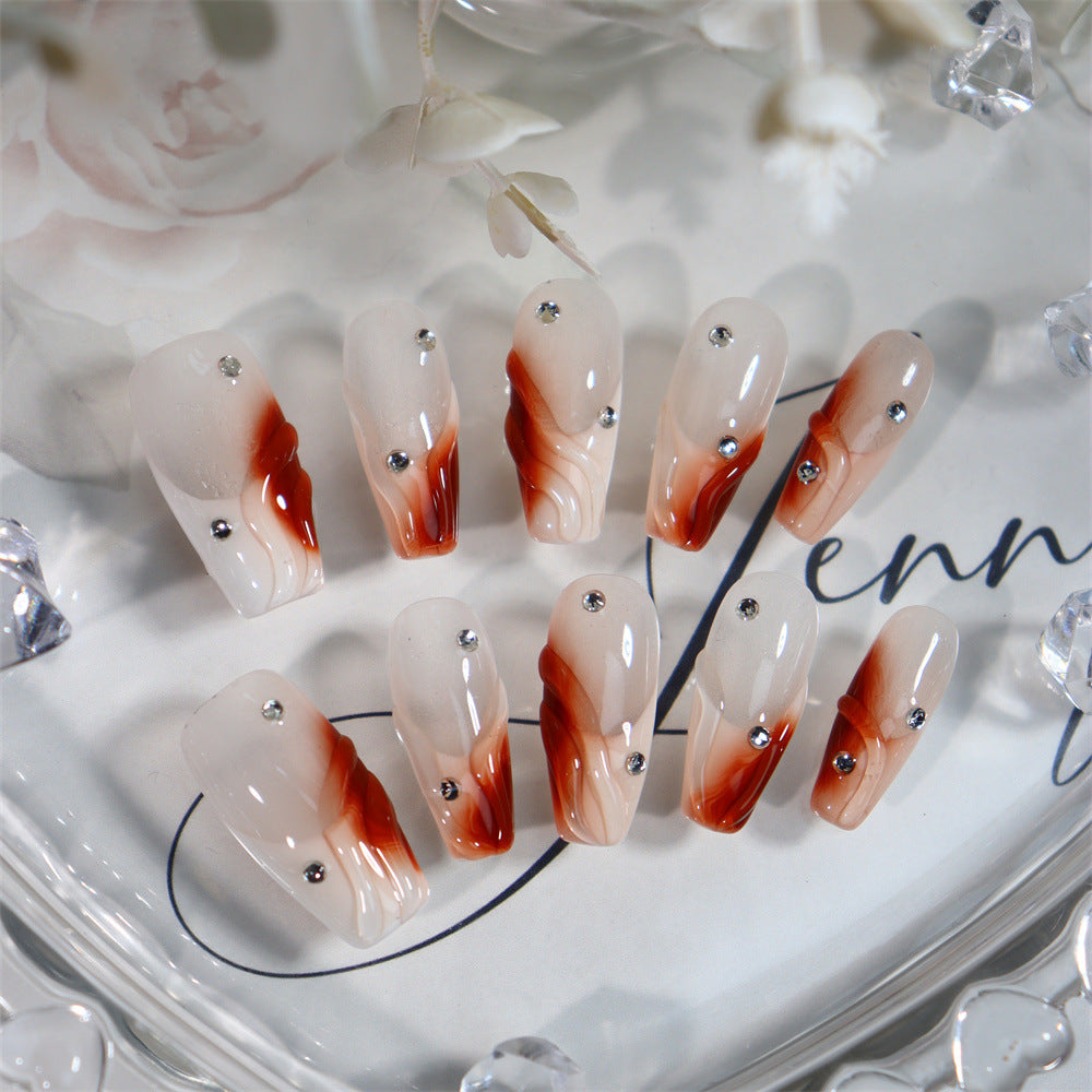 Tiramisu French Tip Handmade Coffin Press on Nails A544