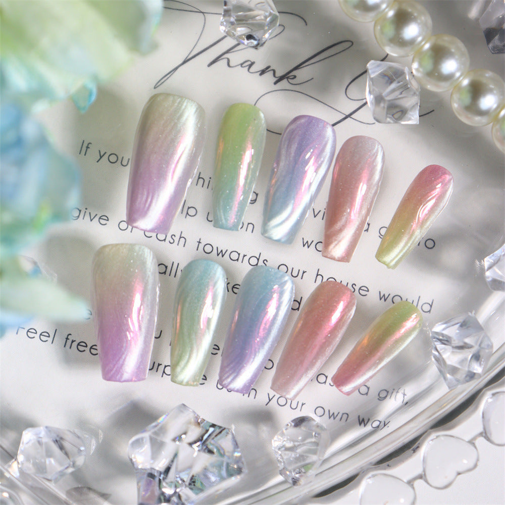 Colorful Freshwater Pearls Handmade Coffin  Nails A506 - NoirNail