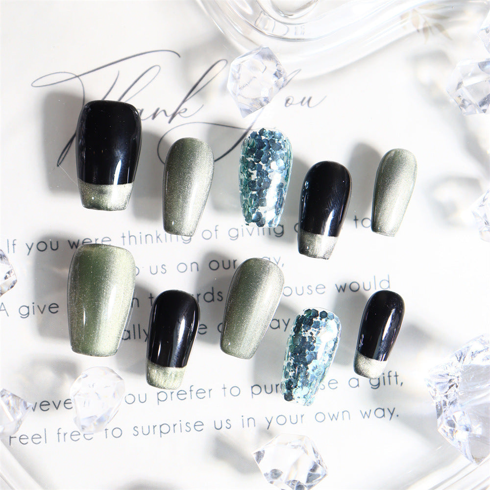 Simplicity  French Tip Y2K  Handmade Coffin  Nails  A508 - NoirNail