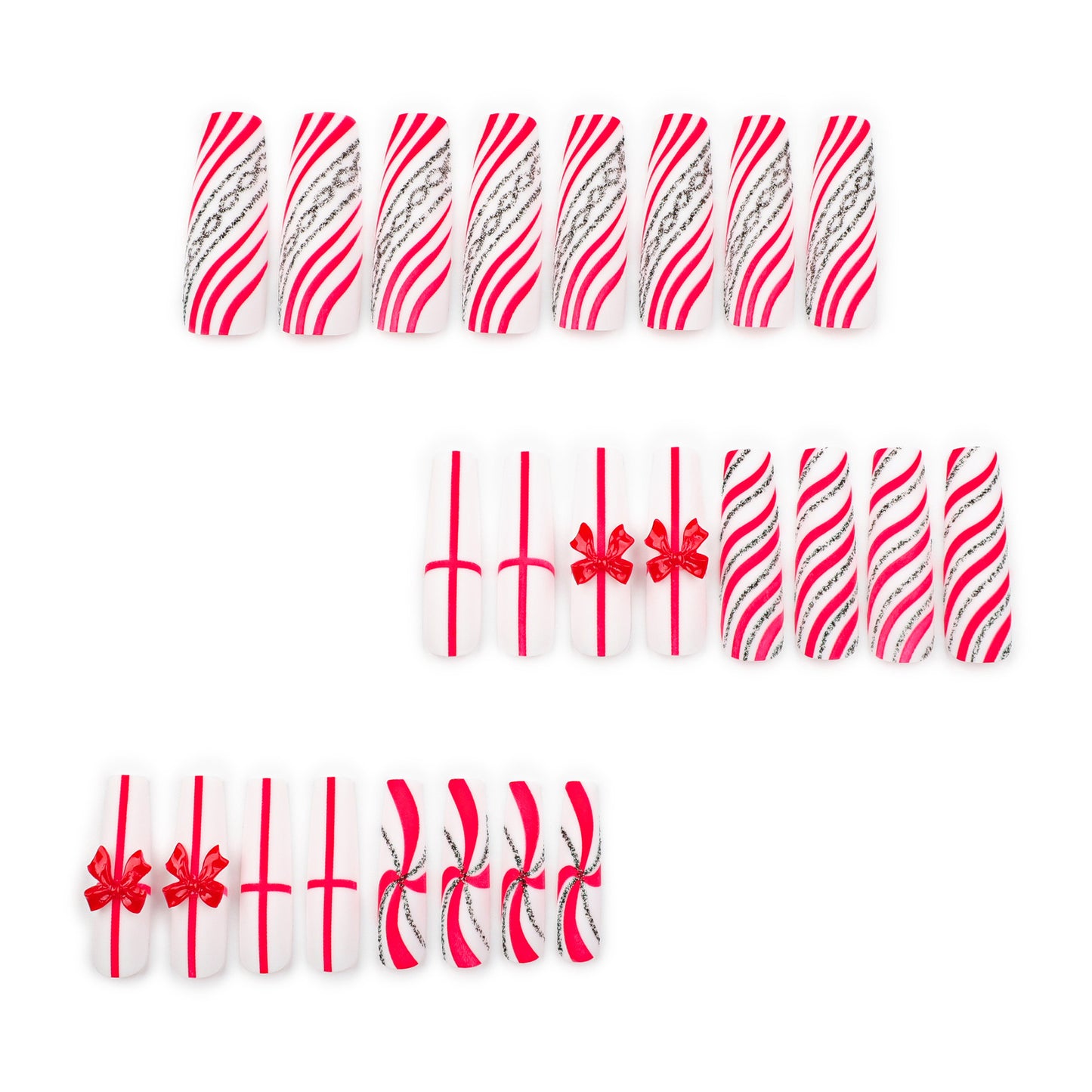 Christmas Candy Square 24PCS Free Size Press on Nails JP3450