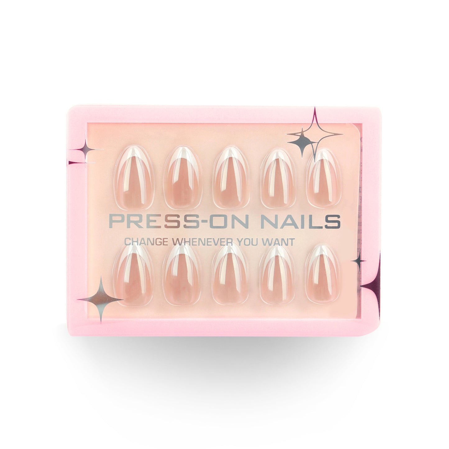 Pearlescent classic French tip Almond 30PCS Free Size Press on Nails GD12