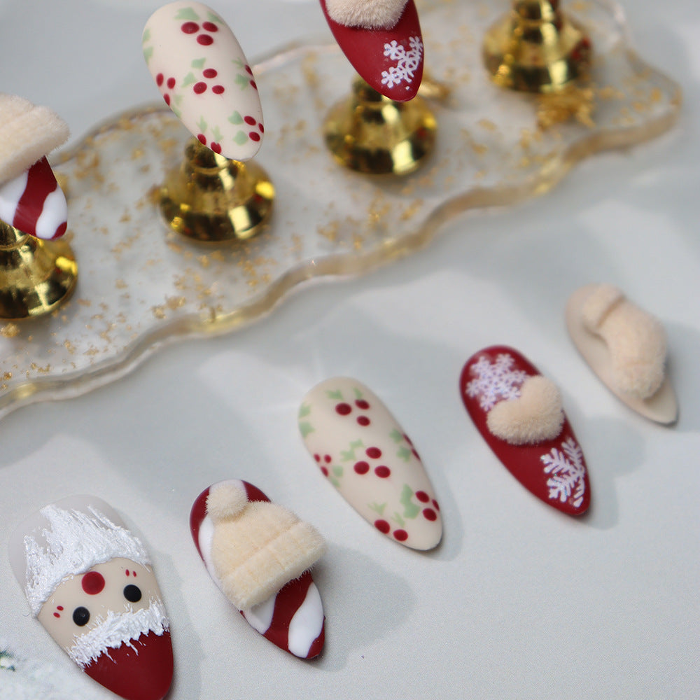 Christmas Beanie Handmade Almond Press On Nails A1043