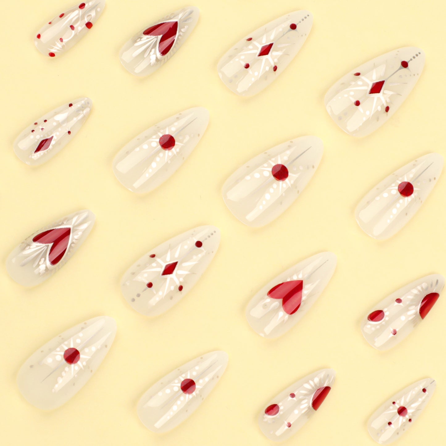 Sparkling Red Heart Almond 24PCS Free Size Nails JP3281 - NoirNail