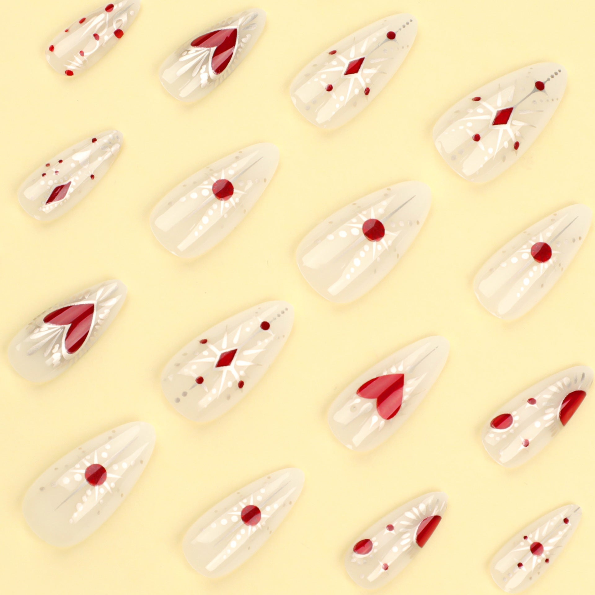 Sparkling Red Heart Almond 24PCS Free Size Nails JP3281 - NoirNail